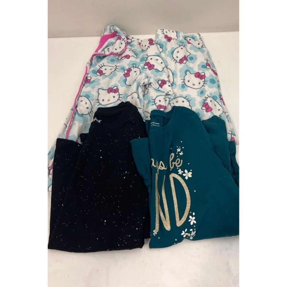 Girls 7/8 clothing lot pajamas and 2 tops